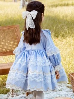 Light Blue Lace Stitching Puff Sleeve Cute Autumn Sweet Lolita Kids Long-Sleeved Dress -NAUS Lolita Shop 4 500x672 1147
