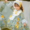 Sweet Floral Pastoral Bow Stitching Lace Spring Autumn Kids Sweet Lolita Long-Sleeved Dress