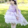 Summer Purple Three-Dimensional Flower Decoration Lace Bowknot Princess Dress Sweet LolitaKids Sleeveless Dress
