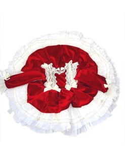 Red Velvet Crinkled Puff Lace Double Layer Hem Lace Jacquard Trim Children Classic Lolita Long Sleeve Kids Dress -NAUS Lolita Shop 4 500x672 1176