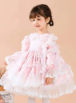 White Lace Cute Carousel Printing Children Sweet Lolita Princess Dress Kids Pink Long Sleeve Dress -NAUS Lolita Shop 4 500x672 1179