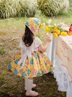 Pastoral Style Yellow Floral Foreign Style Hollow Lace Classic Lolita Kids Sleeveless Dress -NAUS Lolita Shop 4 500x672 1194