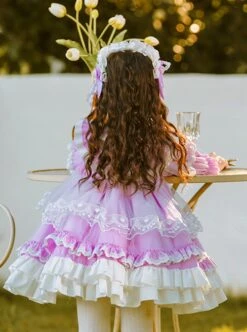 Cute Lapel Lace Stitching Lantern Sleeve Lace Ruffle Hem Spring Autumn Classic Lolita Kids Long-Sleeved Dress -NAUS Lolita Shop 4 500x672 1203