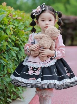 Little Bear Lace Bow Round Neck Puff Sleeves Detachable Apron Classic Lolita Kids Long Sleeve Dress -NAUS Lolita Shop 4 500x672 1215