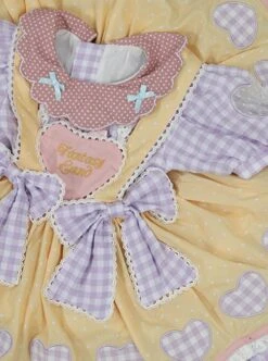 Polka Dot Petal Collar Purple Plaid Bowknot Puff Sleeves Love Lace Hem Design Sweet Lolita Kids Short-Sleeved Dress -NAUS Lolita Shop 4 500x672 1217