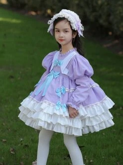 Spring Sweet Round Neck Puff Sleeve Princess Dress Bowknot Decoration Sweet Lolita Long Sleeve Dress -NAUS Lolita Shop 4 500x672 1222
