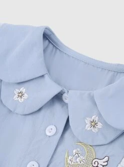 Blue Lovely Petal Collar Embroidered Pleated Ruffle Lace Lantern Sleeve Bow Classic Lolita Kids Long Sleeve Dress -NAUS Lolita Shop 4 500x672 1223