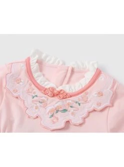 Chinese Hanfu Style Delicate Floral Embroidery Irregular Pleated Button Neckline Pink Long Sleeve Kid Dress -NAUS Lolita Shop 4 500x672 1224