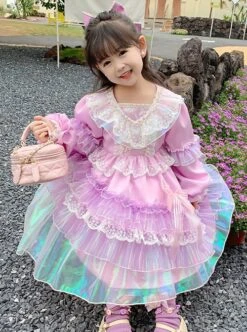 Palace Style Lace Magic Color Asymmetrical Hem Design Sweet Lolita Kids Long-Sleeved Dress -NAUS Lolita Shop 4 500x672 1232