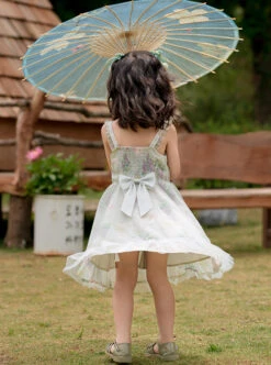 Summer Fresh And Cute Floral Rabbit Pattern Print Crinkled Tulle Trim Bow Knot Pearl Classic Lolita Kid Long Slip Dress -NAUS Lolita Shop 4 500x672 1236