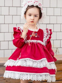 White Lace Red Velour Embroidery Kids Classic Lolita Long Sleeve Dress 11 White Lace Red Velour Embroidery Kids Classic Lolita Long Sleeve Dress -NAUS Lolita Shop 4 500x672 1238