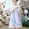 Chinese Style Chiffon Embroidery Ink Sequin Bow Decoration Layered Skirt Kids Hanfu Dress