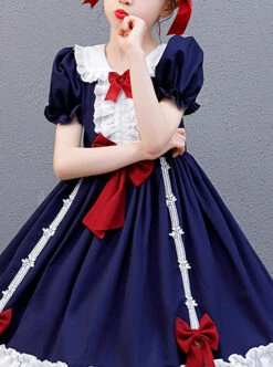 Snow White Children Classic Lolita Red Bowknot Navy Blue Short Sleeve Dress -NAUS Lolita Shop 4 500x672 1241