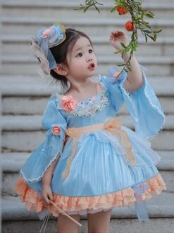 Chinese Style Han Element Embroidered Lace Contrasting Color Sweet Lolita Kids Mid-Sleeve Dress -NAUS Lolita Shop 4 500x672 1244