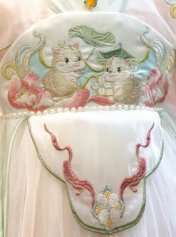 Cute New Chinese Folk Style Pink Flower Fairy Lotus Leaf Hamster Embroidery Cloud Shoulder Sweet Lolita Chiffon Kid Dress -NAUS Lolita Shop 4 500x672 1247