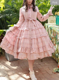Elegant Little High Collar Jacquard Ruffle Long Sleeve Classic Lolita Long Style Dress -NAUS Lolita Shop 4 500x672 126