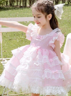 White Lace Pink Pure Color Children Sweet Lolita Sleeveless Cake Dress -NAUS Lolita Shop 4 500x672 1263