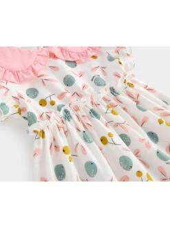 Classic Lolita Cute Blueberry Floral Decoration Ruched Ruffled Waist Design Pink Doll Neckline Kid Short Sleeve Dress -NAUS Lolita Shop 4 500x672 1269