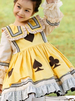 Poker Cards Pattern Yellow Plus Velvet Children Sweet Lolita Long Sleeve Dress -NAUS Lolita Shop 4 500x672 1271