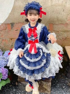 Retro Spring Autumn Cute Princess Bowknot Lace Design Sweet Lolita Kids Long Sleeve Dress -NAUS Lolita Shop 4 500x672 1291