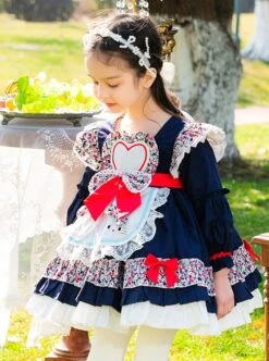 Floral Love Bowknot Apron Decoration Autumn Winter Dark Color Classic Lolita Kids Long-Sleeved Dress -NAUS Lolita Shop 4 500x672 1295