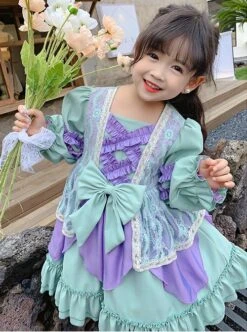 Green Purple Stitching Sweet Lolita Lace Petal Design Hem Kids Long Sleeve Dress -NAUS Lolita Shop 4 500x672 1296