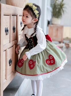 Red Heart Little Flower Embroidery Lacing Classic Lolita Kids Sleeveless Dress -NAUS Lolita Shop 4 500x672 1302