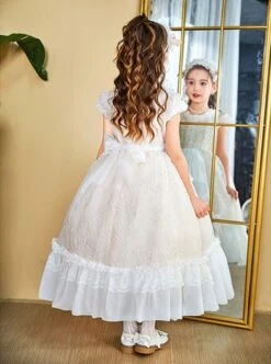 Elegant Court Style Lace Neckline Pearl Decoration Lace Ruffled Hem Kids Classic Lolita Puff Sleeve Dress -NAUS Lolita Shop 4 500x672 1308