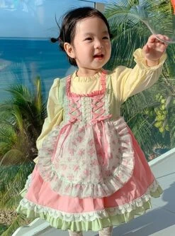 Spring Cute Maid Apron Floral Lace Lantern Sleeves Sweet Lolita Kids Long Sleeve Dress -NAUS Lolita Shop 4 500x672 1321