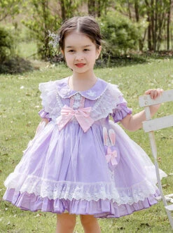 Rabbit Ears Hem Decoration Light Purple Doll Collar Children Sweet Lolita Kids Short Sleeve Dress -NAUS Lolita Shop 4 500x672 1325