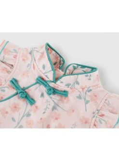 Improved Cheongsam Pink Floral Flower Print Decoration Chinese Style Buckle Design Classic Lolita Mesh Kid Dress -NAUS Lolita Shop 4 500x672 1328