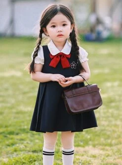 School Style Daily Fashion Spring Simple Black Vest Dress Lapel Long Sleeve Coat Design School LolitaKids Sleeveless Dress Set -NAUS Lolita Shop 4 500x672 1329