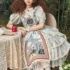 Big White Goose Yaya Series Round Neck Flower Embroidered Plaid Apron Stitching Polka Dot Lace Hem Classic Lolita Short-Sleeved Dress