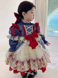 Vintage Palace Lace Puff Sleeve Ornate Bow-Knot Decoration Classic Lolita Kids Long Sleeve Dress -NAUS Lolita Shop 4 500x672 1330