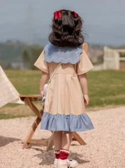 Sweet College Style Duck Pattern Decoration Square Collar Khaki A Version Short Sleeve Classic Lolita Kid Dress -NAUS Lolita Shop 4 500x672 1335