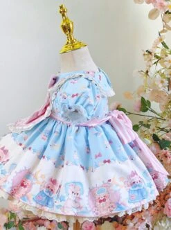 Bear Print Bowknot Decoration Cute Doll Dress Sweet Lolita Kids Dress