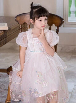 Delicate Lace Flower Embroidery Princess Temperament Mesh Children Lolita Kids Puff Sleeves Dress -NAUS Lolita Shop 4 500x672 1349