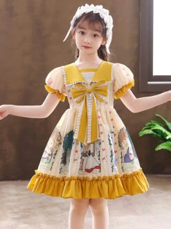 Cute Bunny Printing Retro Navy Style Collar Children Sweet Lolita Short Sleeve Dress -NAUS Lolita Shop 4 500x672 1353