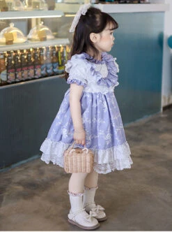 Purple Pleated Ruffle Neckline Design White Floral Decoration Lace Princess Classic Lolita Short Sleeve Kid Dress -NAUS Lolita Shop 4 500x672 1355
