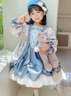 Palace Style Lace Flower Print Thickened Autumn Winter Cute Sweet Lolita Kids Long-Sleeved Dress -NAUS Lolita Shop 4 500x672 1360
