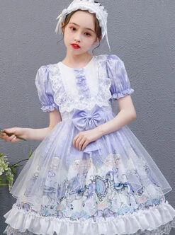 Purple Merry-go-round Printing Ruffle Children Sweet Lolita Short Sleeve Dress -NAUS Lolita Shop 4 500x672 1367