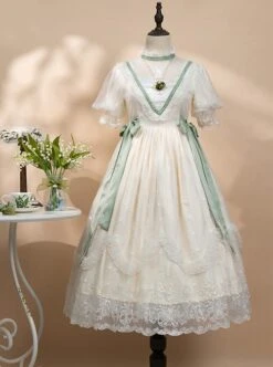 Delicate Lace Jacquard Embroidery Crinkled Mesh Fabric Sexy Deep V Neckline Design Ribbon Bow Decoration Classic Lolita Dress -NAUS Lolita Shop 4 500x672 139