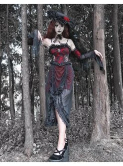 Night Visit Vampire Series Gothic Black Red Drawstring Christmas Lace Darkness Sling Dress With Hand Sleeves 11 Night Visit Vampire Series Gothic Black Red Drawstring Christmas Lace Darkness Sling Dress With Hand Sleeves -NAUS Lolita Shop 4 500x672 1417