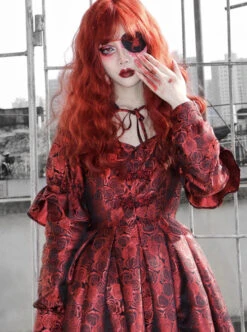 Gothic Bloody Red Rose Printing Long Sleeve Dress -NAUS Lolita Shop 4 500x672 1420