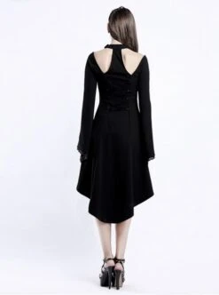 Punk Gothic Flare Sleeve Knitted Halterneck Black Medium Length Dress -NAUS Lolita Shop 4 500x672 1427