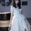 Fog City Thorns Series OP White Military Uniform Exquisite Embroidery Pattern Irregular Hem Classic Lolita Short Sleeve Dress Set