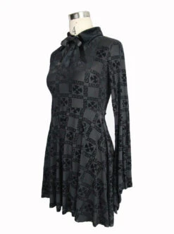 Black Bowknot Trumpet Sleeve Gothic Lapel Long Sleeve Dress -NAUS Lolita Shop 4 500x672 1442