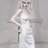 White Embossed Thorn Jacquard Sexy Hollow Stitching Lace-Up Slim Simple Gothic Sleeveless Dress