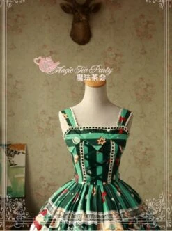 Sweet Christmas Series Printed Lace Green Lolita Sleeveless Dress -NAUS Lolita Shop 4 500x672 1461