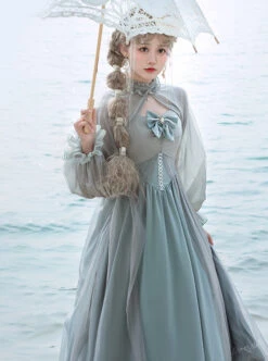 Gray Blue Chiffon Elegant JSK Classic Lolita High Waist Long Style Dress -NAUS Lolita Shop 4 500x672 163